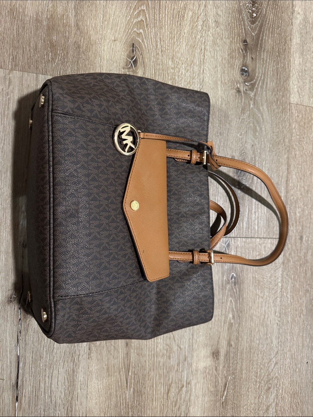 Michael Kors Brown and Tan MK Logo Tote